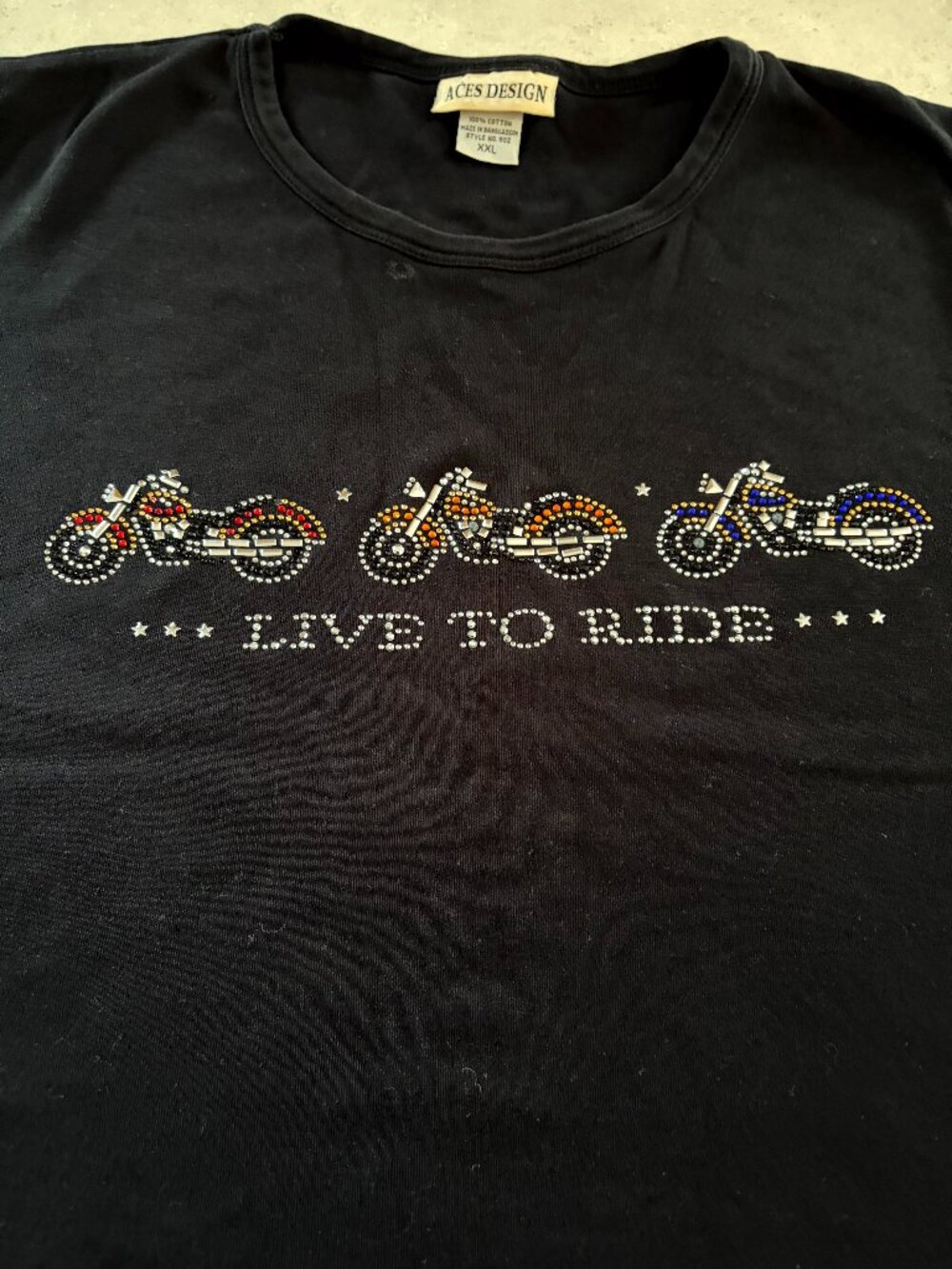 Bejewled T-Shirt Women's Black Short Sleeve Motorcycle Live To Ride XXL